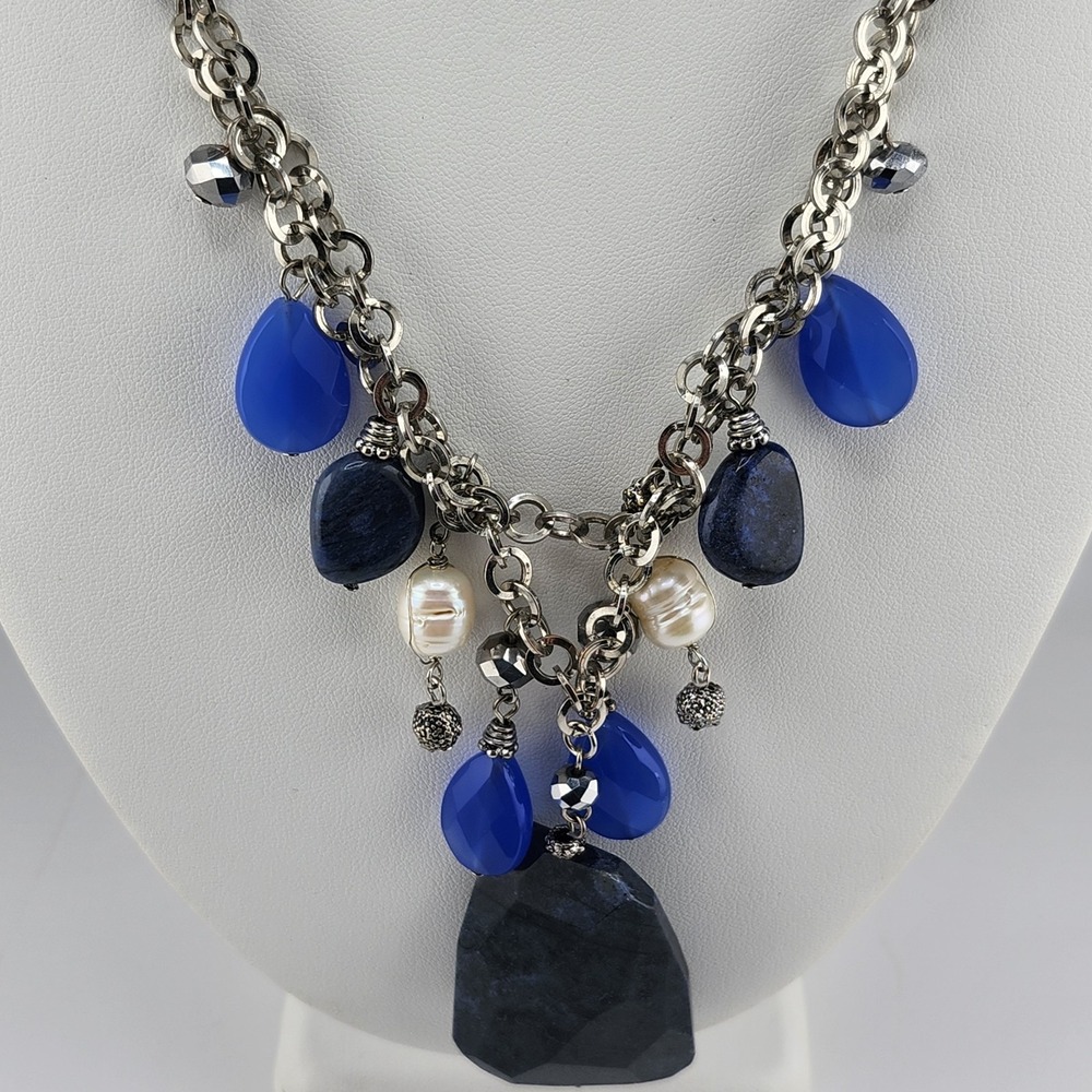 Laura Ashley Blue Stone And Pearl Bib Necklace